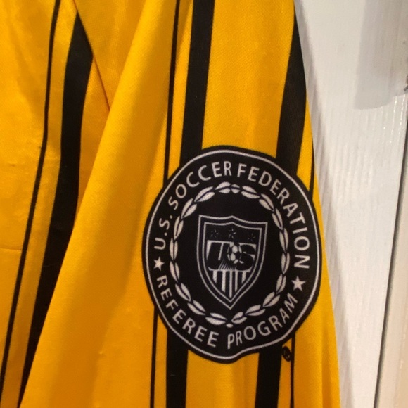 Official Sports Size M USSF Yellow Long Sleeve Striped Soccer Referee Jersey - Picture 13 of 15